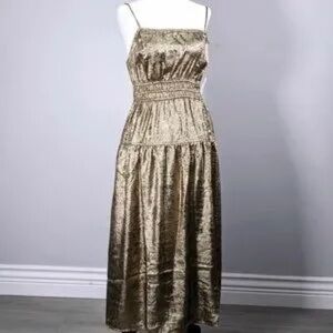 Old Navy Gold Waist-Defined Cami Shine Midi Dress - Small